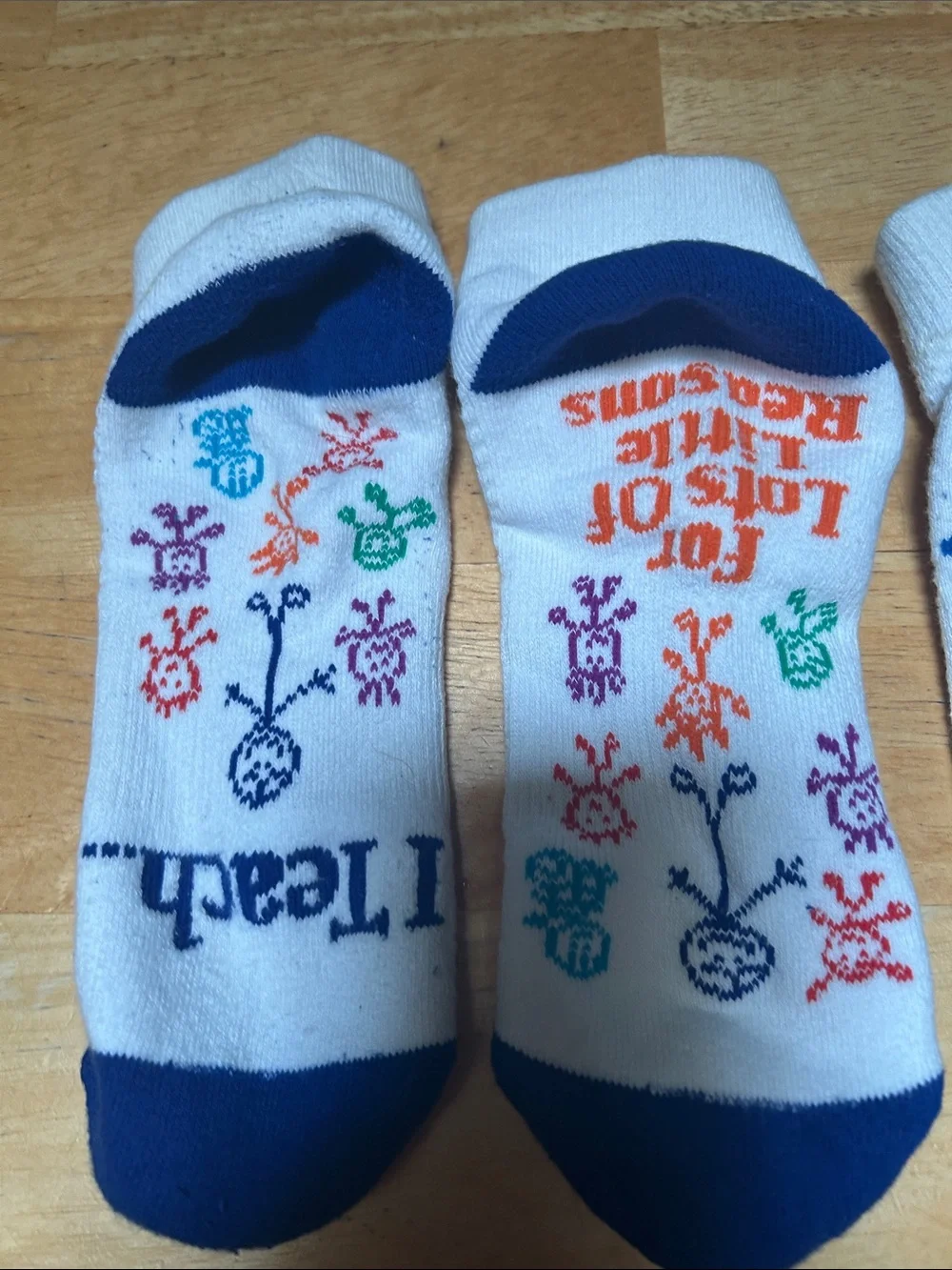 I Teach White Crew Socks with Blue Accents - Teacher Message Set